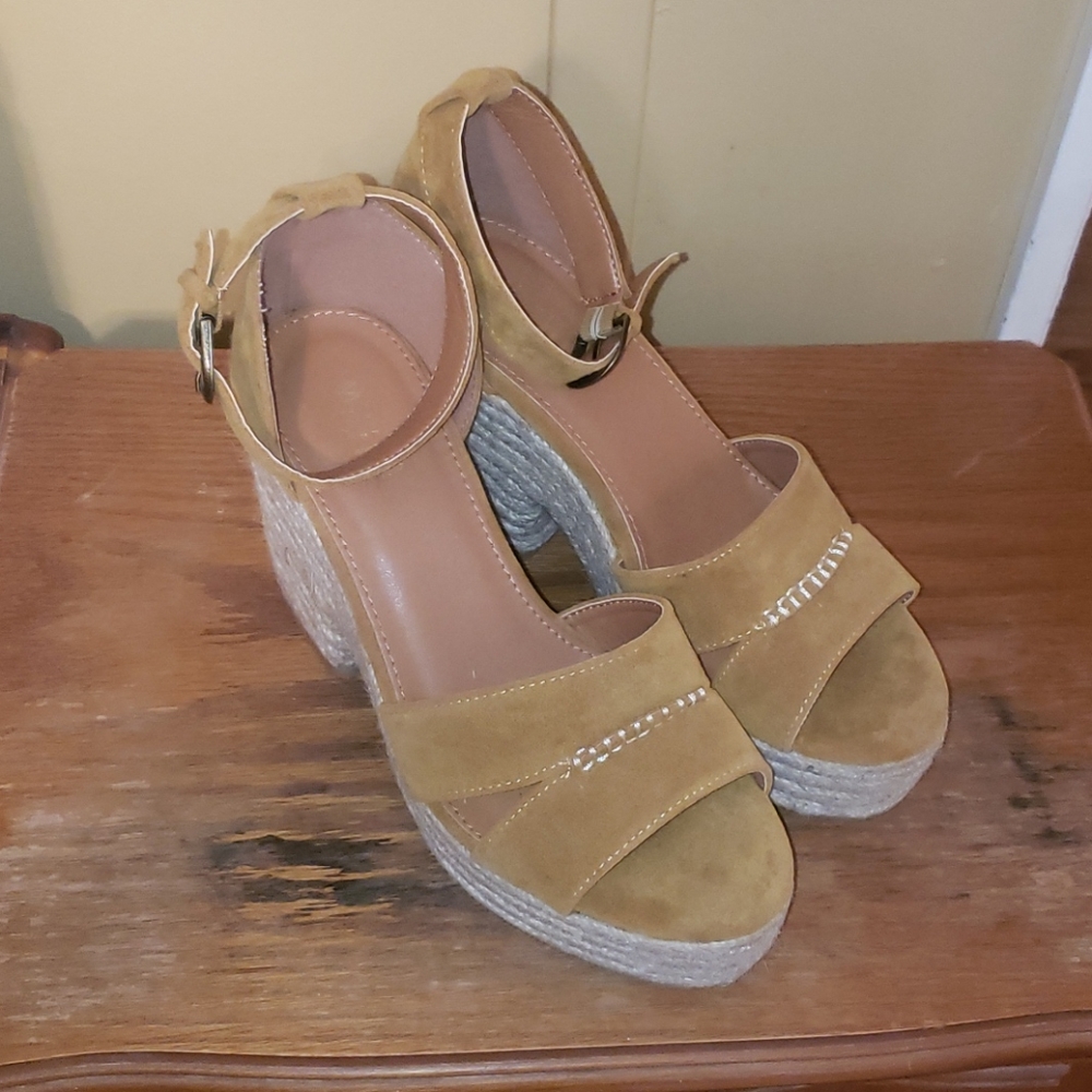 Yellow suede wedge sandals